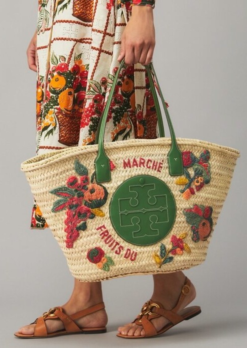Tory Burch Robinson Mini Embroidered Straw Shoulder Bag