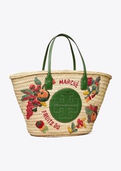 Tory Burch Ella Embroidered Straw Basket Tote Bag