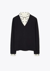 Embroidered Dickie V-Neck Sweater - 62% Off!