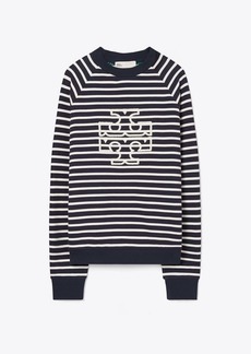 Tory Burch French Terry Striped Logo Crew