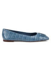 Tory Burch Georgia Square-Toe Croc-Embossed Leather Ballet Flats