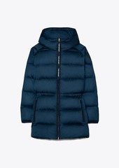 Tory Burch Hooded Performance Satin Down Jacket