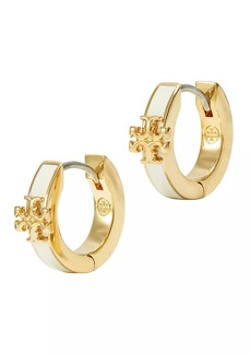 Tory Burch Kira 18K-Gold-Plated & Enamel Huggie Hoop Earrings