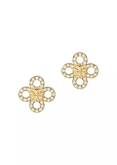 Tory Burch Kira 18K-Gold-Plated & Glass Crystal Clover Stud Earrings