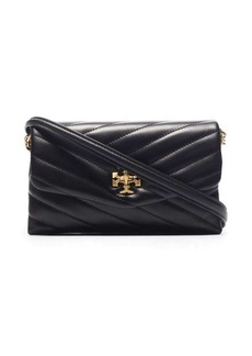 'Kira' Black Chain Wallet in Chevron-Quilted Leather Woman Tory Burch