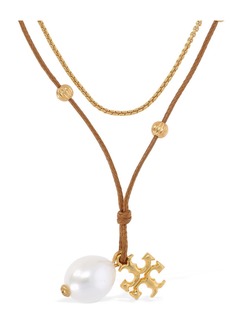 Tory Burch Kira Double Cord Chain Necklace W/ Pearl