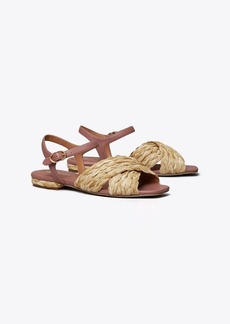 Tory Burch Kira Quilted Raffia Ankle-Strap Sandal
