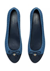 Tory Burch Leather & Quilted Denim Cap-Toe Ballet Flats