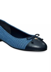 Tory Burch Leather & Quilted Denim Cap-Toe Ballet Flats