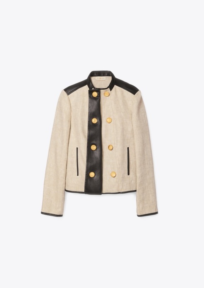 Tory Burch leather trimmed linen jacket 