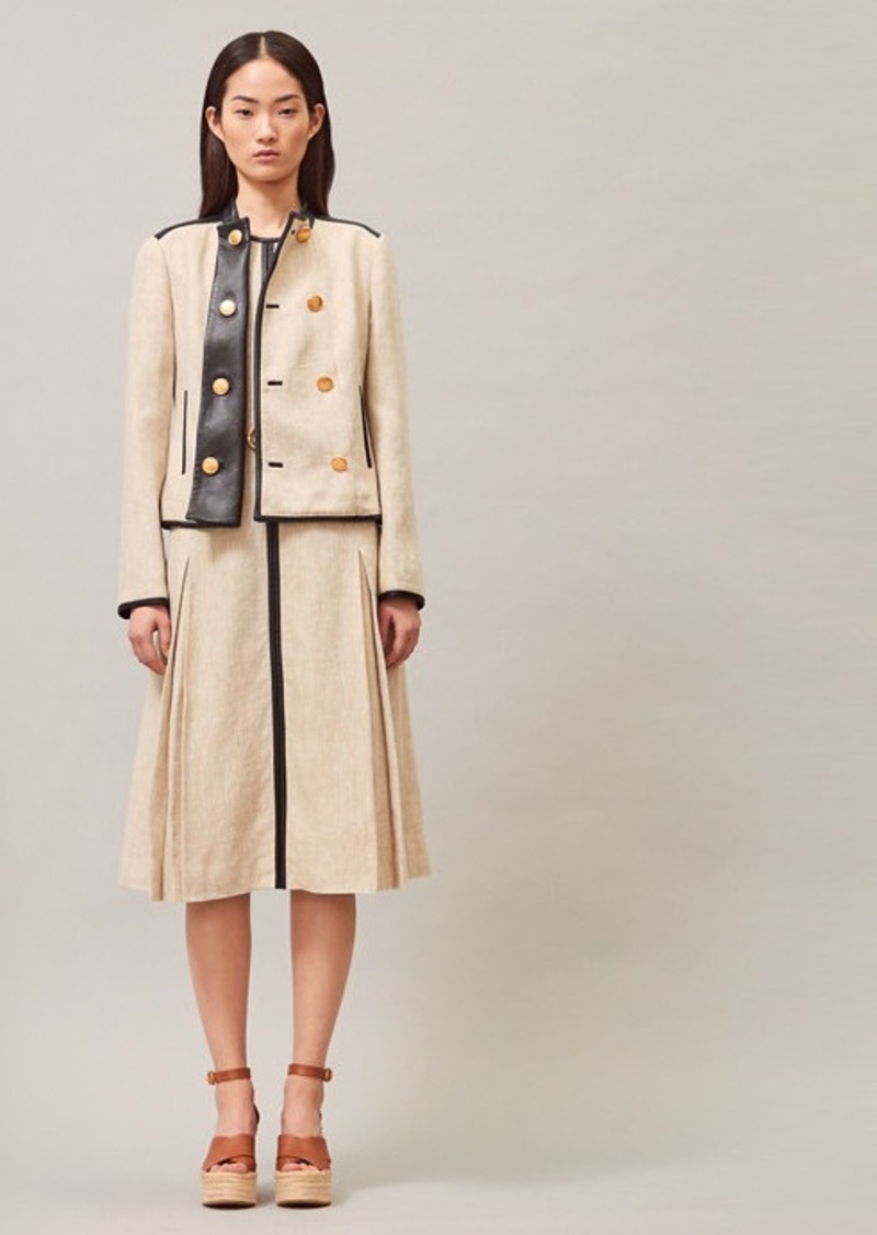 Tory Burch Leather-Trimmed Linen Jacket | Outerwear