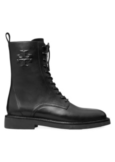 Tory Burch Logo Embossed Lace-Up Combat Boots