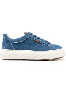 Tory Burch logo-patch lace-up denim sneakers