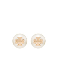 Tory Burch logo-plaque pearl stud earrings