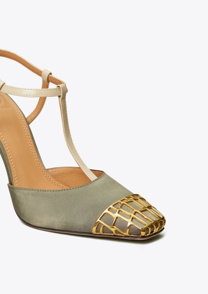 metal toe t strap pump tory burch