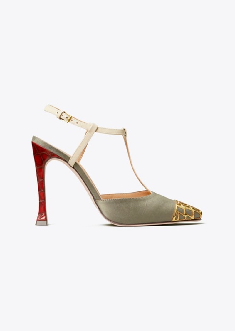 metal toe t strap pump tory burch