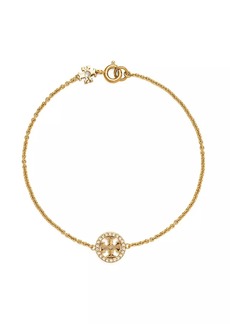 Tory Burch Miller 18K Gold-Plated, Swarovski Crystal & Pearl Logo Charm Bracelet