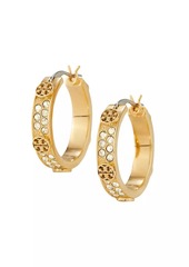 Tory Burch Miller Goldtone & Glass Crystal Logo Hoop Earrings
