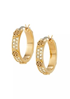 Tory Burch Miller Goldtone & Glass Crystal Logo Hoop Earrings