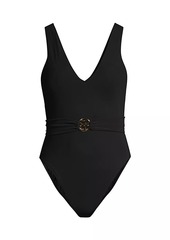 Tory Burch Miller Plunge Belted One-Piece Swimsuit