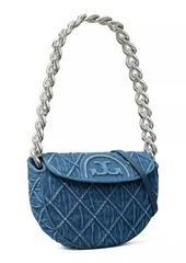 Tory Burch Mini Fleming Quilted Denim Crescent Shoulder Bag