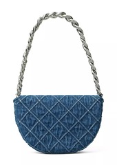 Tory Burch Mini Fleming Quilted Denim Crescent Shoulder Bag