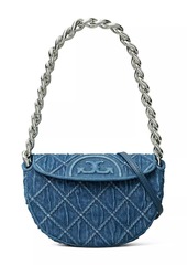 Tory Burch Mini Fleming Quilted Denim Crescent Shoulder Bag