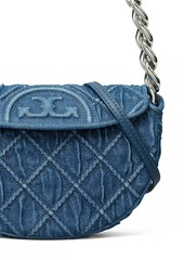 Tory Burch Mini Fleming Quilted Denim Crescent Shoulder Bag