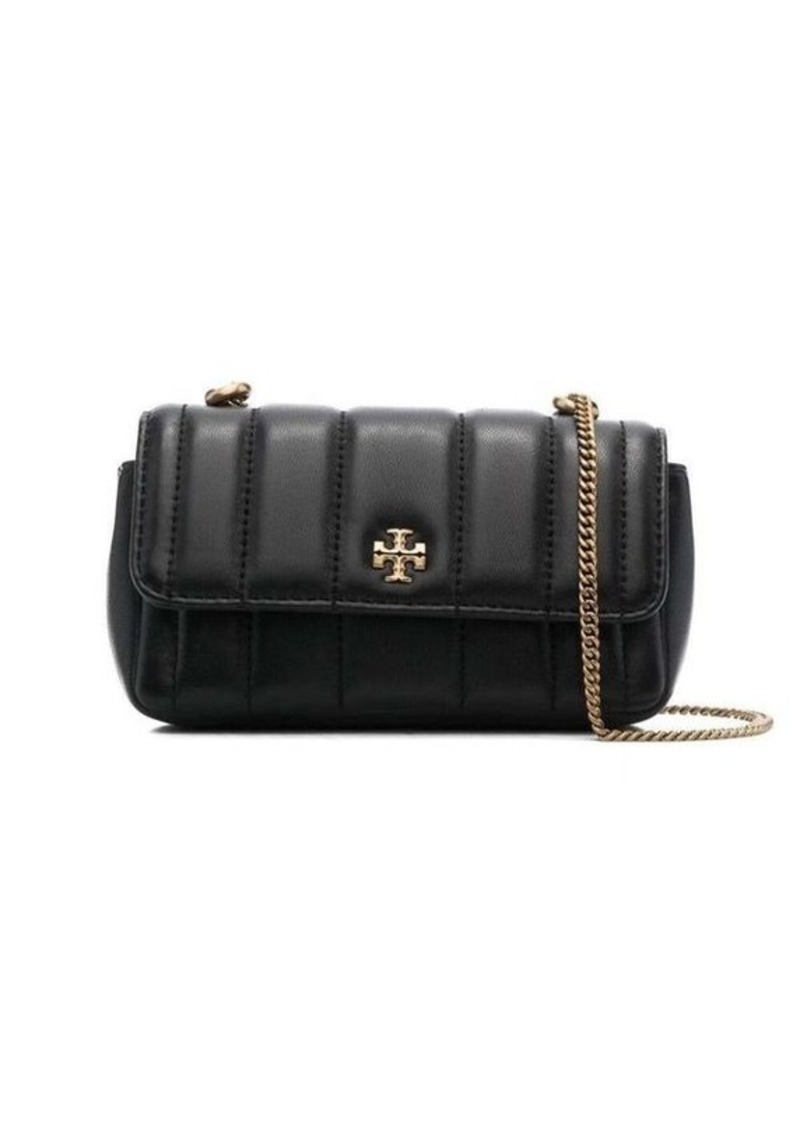 Tory Burch 'Mini Kira' Black Shoulder Bag with Front Logo in Quilted Leather Woman