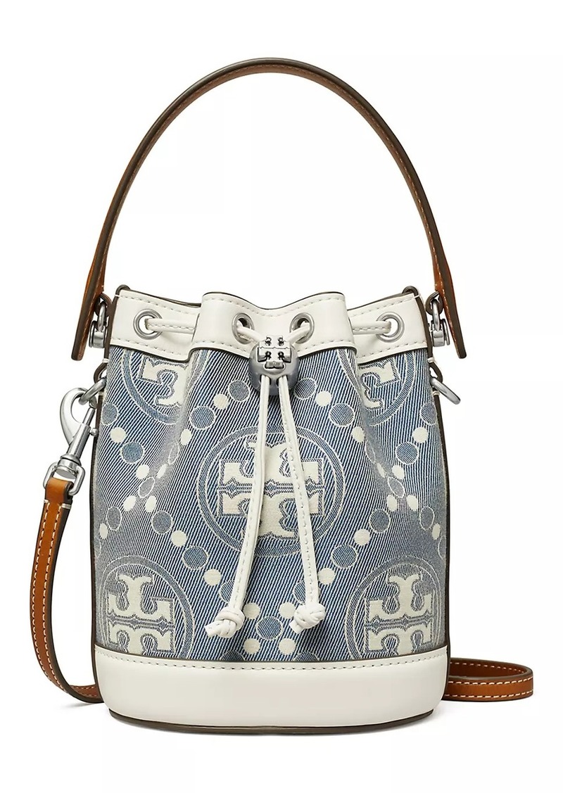 Tory Burch Mini T Monogram Denim Bucket Bag