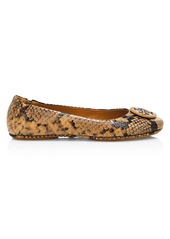 Tory Burch Minnie Snakeskin-Embossed Leather Ballet Flats