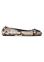 Tory Burch Minnie Snakeskin-Embossed Leather Ballet Flats