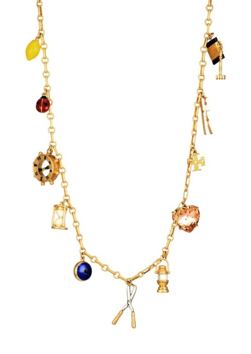 Tory Burch Multi-Stone Goldtone Charm Rosary Long Necklace | Jewelry