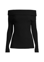 Tory Burch Off-The-Shoulder Rib-Knit Pullover Top