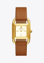Tory Burch Phipps Watch, Luggage Leather/Gold-Tone, 29 X 41 MM