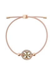 Tory Burch Pink Bracelet with Logo Detail and Rhinestone in Leather Woman