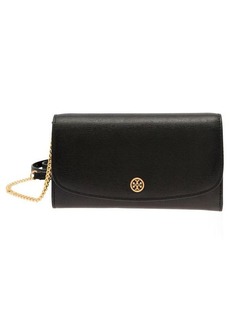Tory Burch 'Robinson' Black Wallet on Chain with Logo Detail in Leather Woman