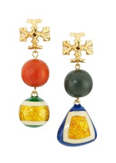 Tory Burch Roxanne 18K-Gold-Plated, Wood, & Resin Mismatched Double-Drop Earrings