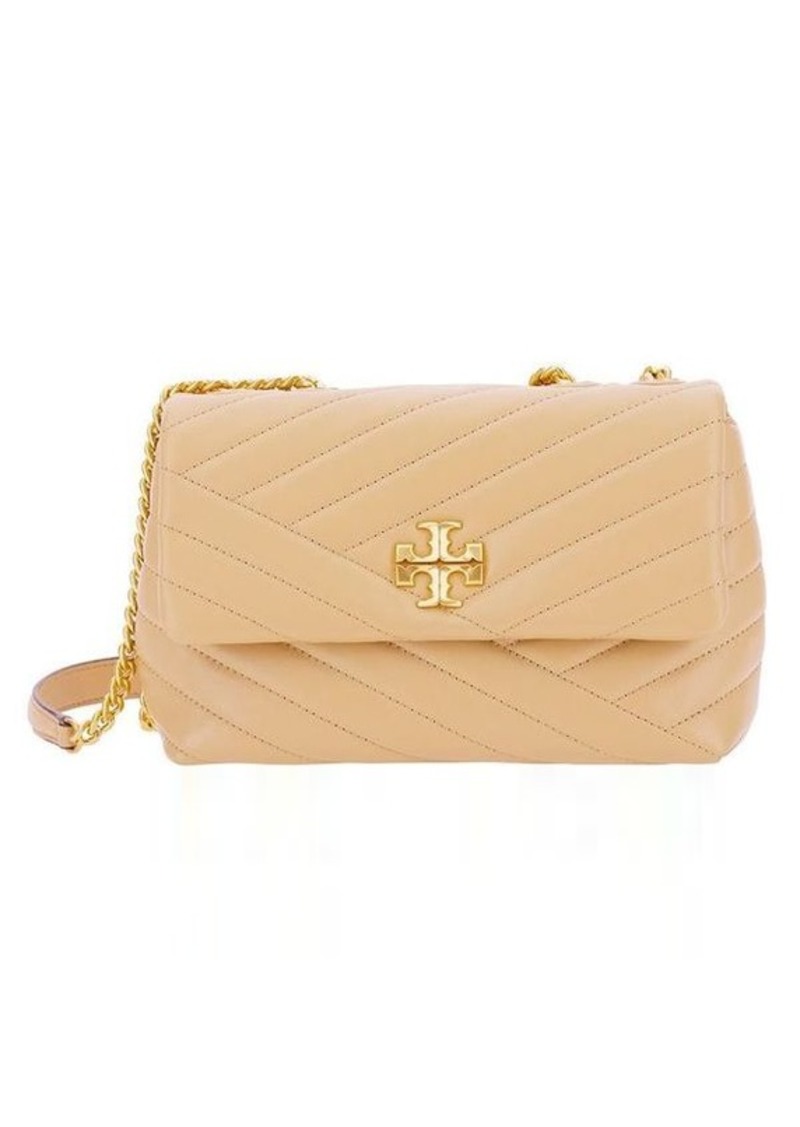 Tory Burch 'Small Convertible Kira' Beige Shoulder Bag with Logo in Chevron-Quilted Leather Woman