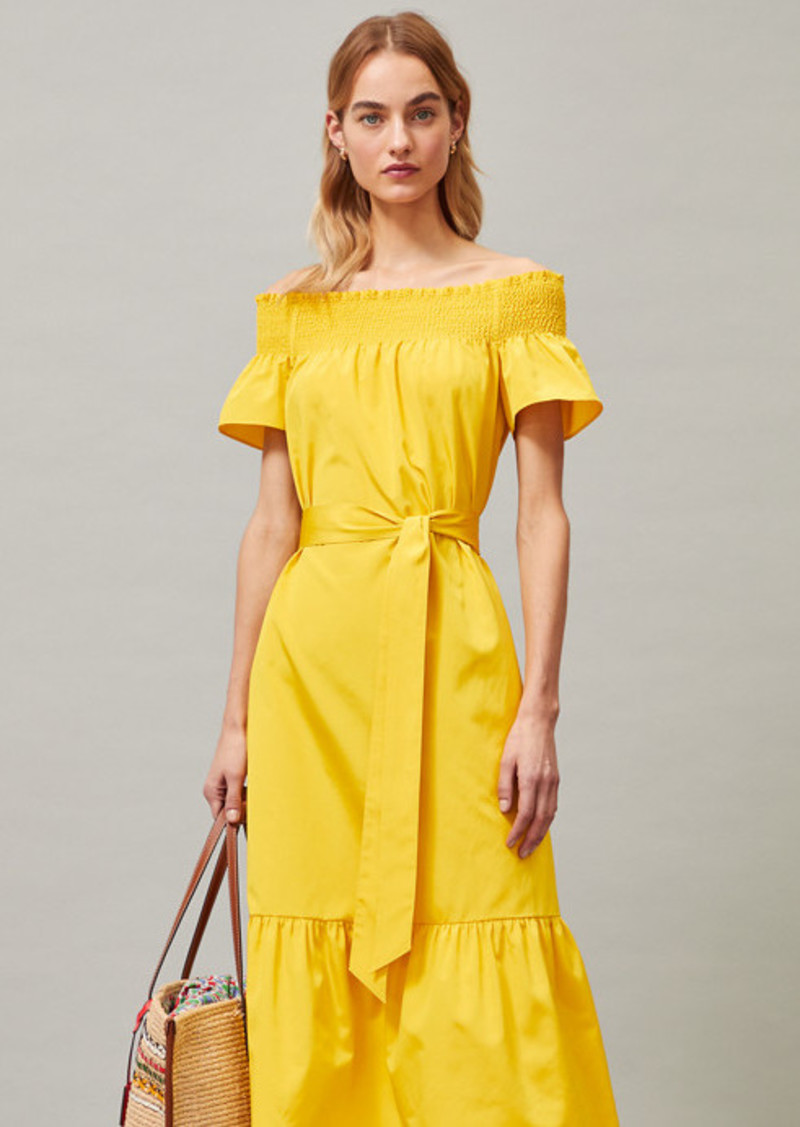 Tory Burch Smocked-Shoulder Tie-Front Dress | Dresses