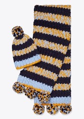 Tory Burch Striped Beanie And Scarf Set