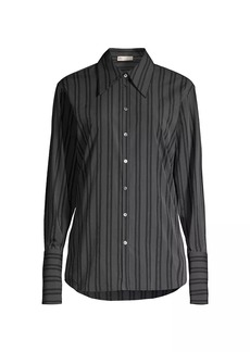 Tory Burch Striped Long-Cuff Button-Up Shirt