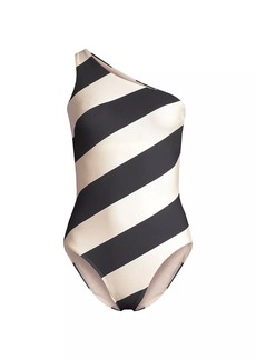 Tory Burch Striped One-Shoulder One-Piece Swimsuit