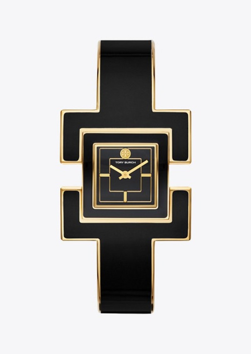 Tory Burch T Bangle Watch, Black/Gold-Tone/Black, 25 MM | Jewelry