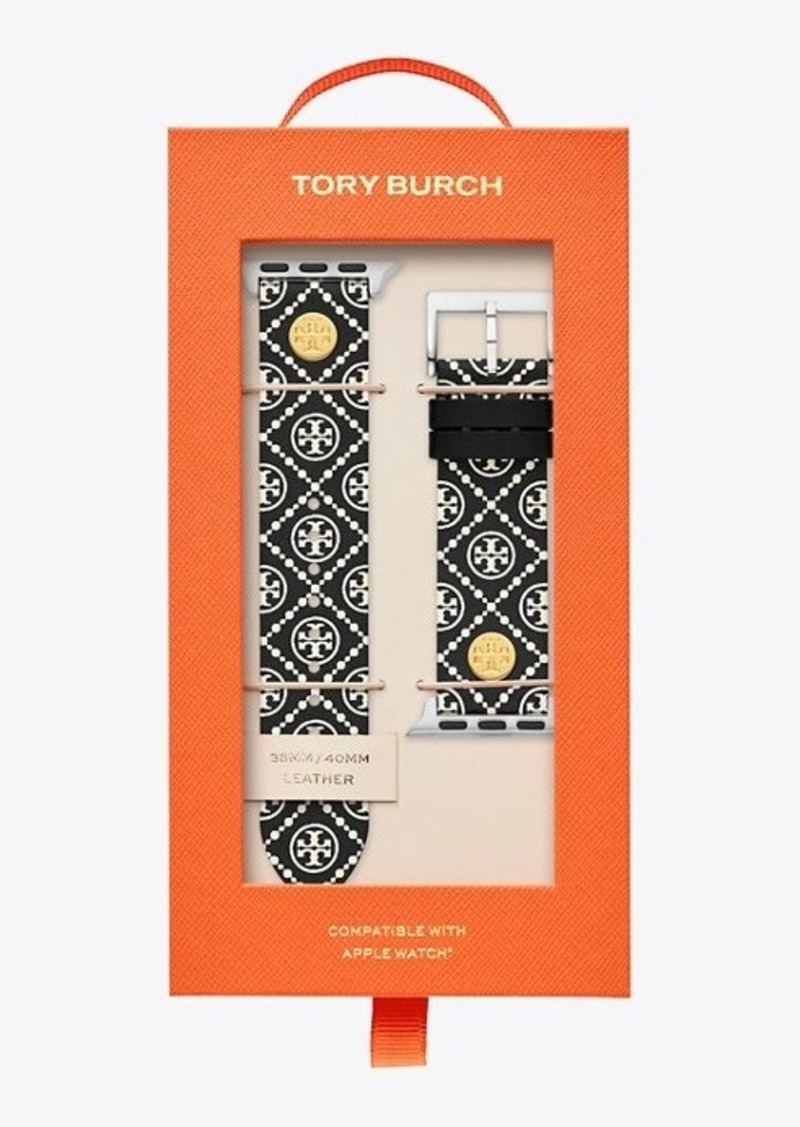 Tory Burch T Monogram Band for Apple Watch®, Black/White Leather 