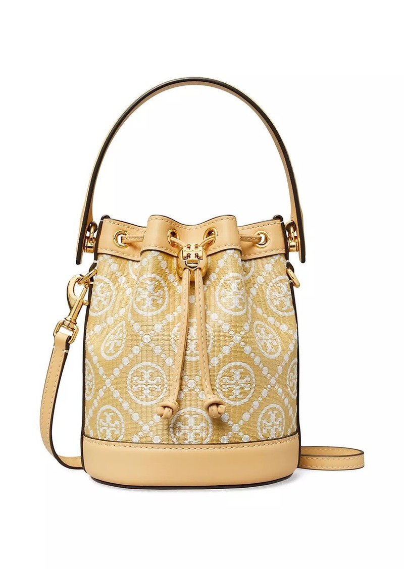 Tory Burch T Monogram Raffia Mini Bucket Bag