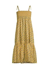 Tory Burch Tiered Smocked Floral Midi-Dress