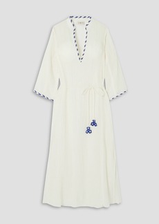 Tory Burch - Crochet-trimmed ramie and cotton-blend gauze midi dress - White - L