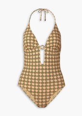 Tory Burch - Embellished printed halterneck swimsuit - Yellow - XS