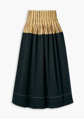Tory Burch - Gathered tie-dyed cotton-poplin midi skirt - Black - US 10